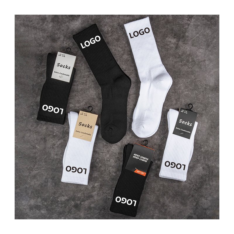 SOX TOWN black and white custom crew socks with packaging examples